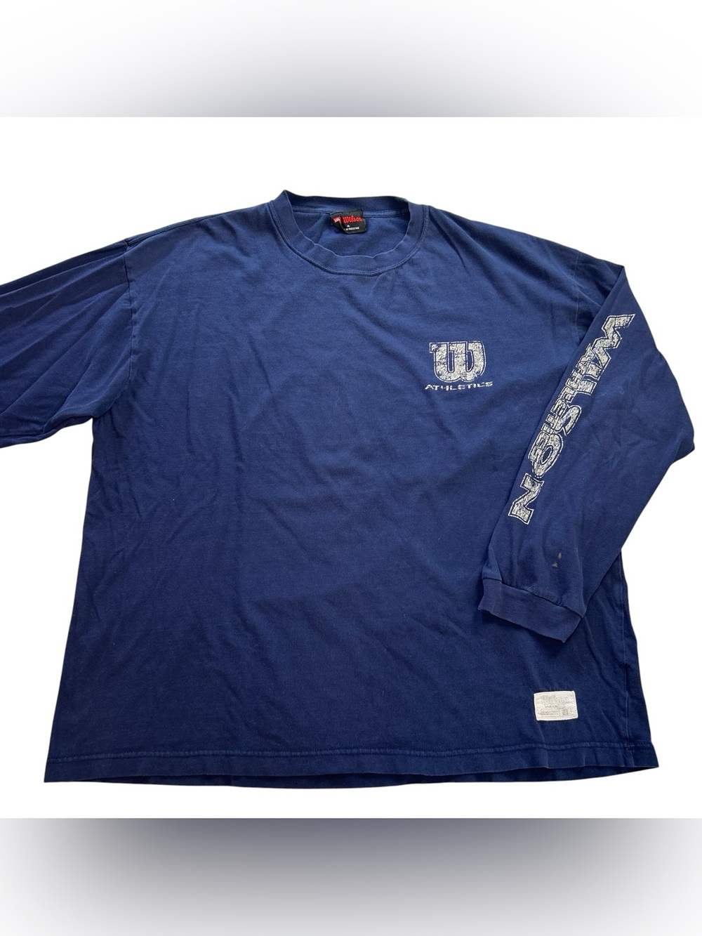 Vintage 90s Wilson Athletic Men’s Long Sleeve T-Shirt Navy Blue Graphic Logo XL